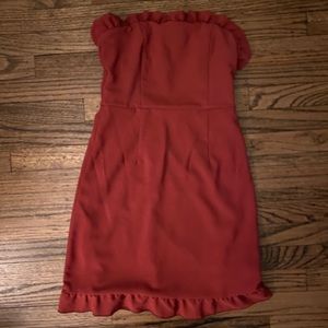 Strapless mini dress, dark pink color
